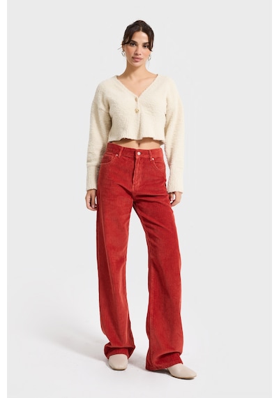 Itsbasic Kadın Orange Lora 26w5-104 Loose Fit Orta Bel Kalın Fitilli Velvet Kadife Kumaş Pantolon
