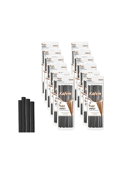 Kafem Siyah Kağıt Pipet 19,5cm 25li X 10 Paket