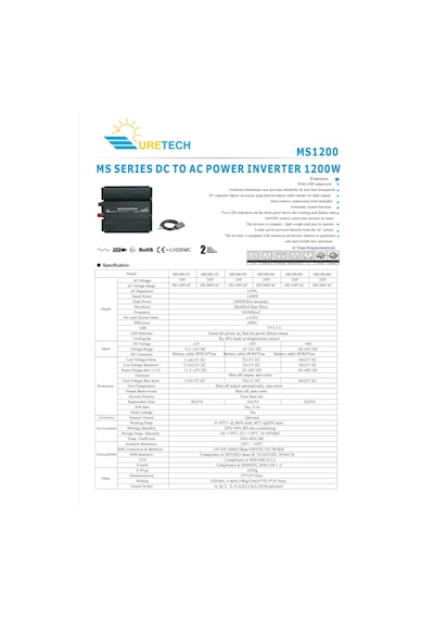 Uretech 1200 Watt Sinüs İnverter 12Vdc-220Vac 1200 W İnvertör