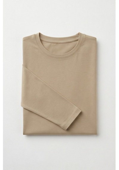 Kiagu Erkek Çocuk Uzun Kollu Basic Düz Tişört %100 Pamuk Bisiklet Yaka T-shirt 2-13 Yaş Bej