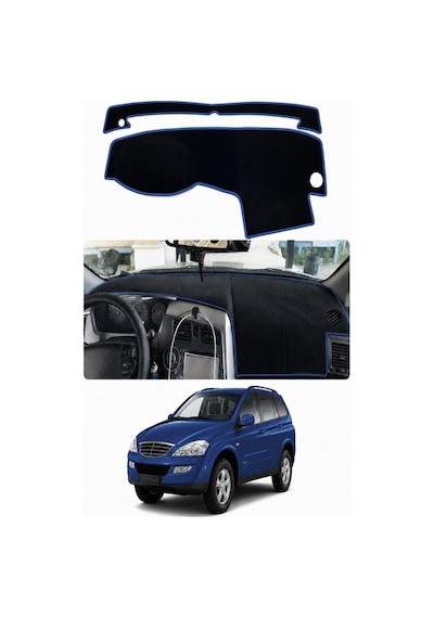 Ssangyong - Kyron 2005-2015 Uyumlu Torpido Koruma Kılıfı - Mavi Şeritli