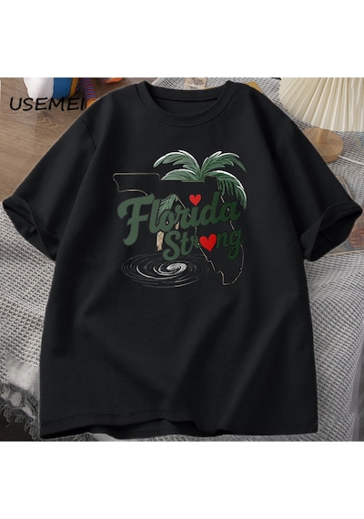 Flood Of Style Florida Strong Graphic T Shirts Cotton Casual Short Sleeve Tshirts Male Printed Graphic Tees Siyah