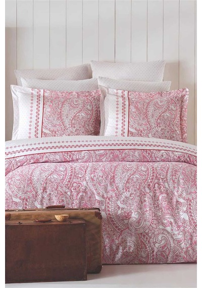 Çift Kişilik Nevresim Takımı Pamuklu Vintage Pembe Paisley 11