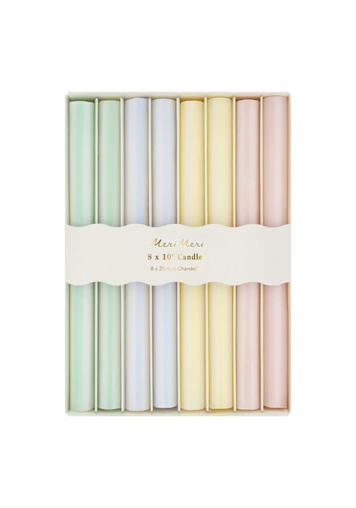 Meri Meri - Pastel Çizgili Sofra Mumları - 8 Adet Çok Renkli