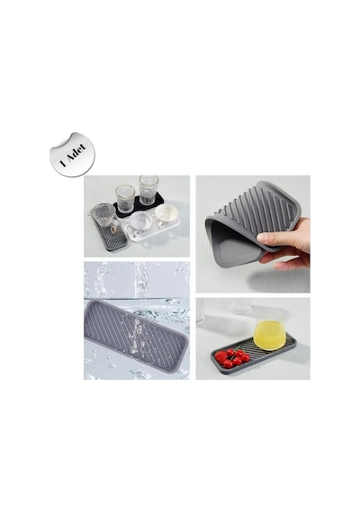 Gri Renk Silikon Yağdanlık Yağlık Sirkelik Altlığı Organizer Sunumluk Sabunluk Altlığı 23x10 Cm Diğer