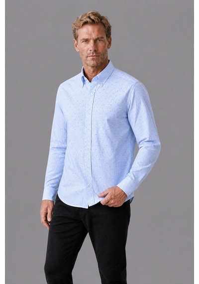 Bisse Mavi Regular Fit Pamuk Cepsiz Uzun Yaka Gömlek Gmeks261069 C35