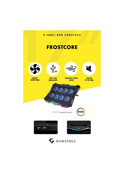 Frostcore X8 Rgb 8 Fanlı 10 Rgb Modlu 9-17 Notebook Soğutucu Stand Laptop Soğutucu