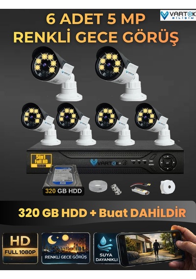 6 Kameralı Set 320 Gb Hdd Full Hd Gece Görüşlü Güvenlik Kamerası Sistemi-sabit İp Gerektirmez-