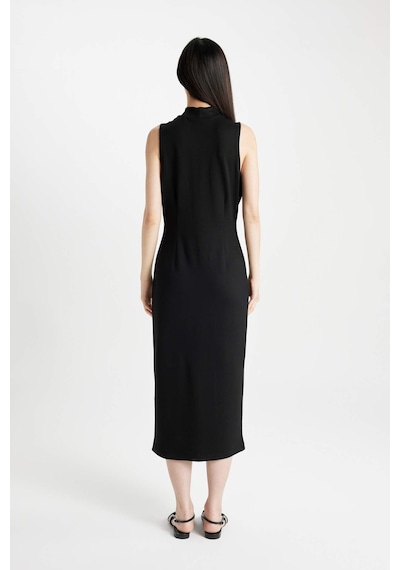 DeFacto Bodycon Vücudu Saran Basic Düz Yarım Balıkçı Yaka Siyah Kolsuz Midi Elbise	 Y8841AZ24SMBK81