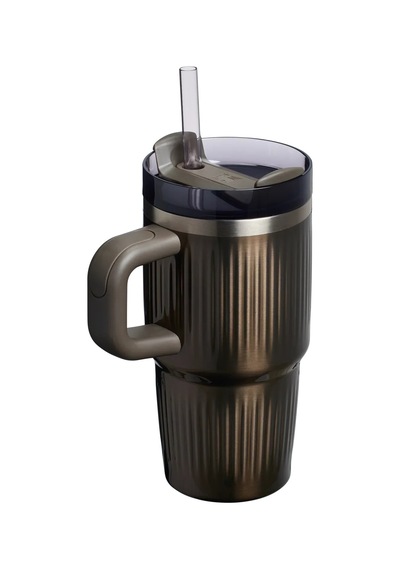 Quencher H2.0 Fluted Tumbler Pipetli Termos Bardak 0,60 L 20 Oz - Pale Gold Shine Kahverengi