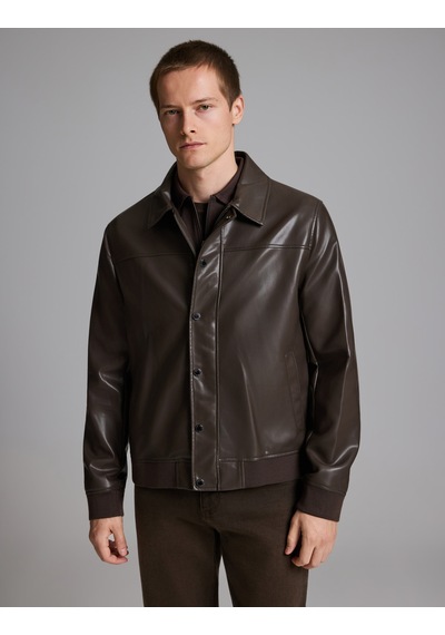 Pierre Cardin Koyu Kahverengi Deri Ceket 50330202-vr084