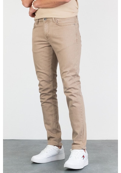 HLT Jeans Erkek Bej Taşlamalı Slim Fit Likralı Jean Kot Pantolon Jeff