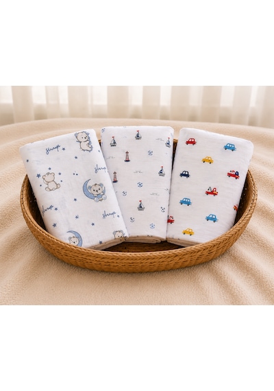 Minora Baby&Kids 3'lü %100 Pamuk Müslin Bebek Örtüsü Seti Çok Amaçlı Müslin Battaniye - 100 X 100 CM Karışık
