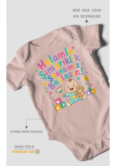 Morivokids Halamla Şımarıklık Seansımız Başlasın Kısa Kollu Bebek Body %100 Pamuk Pastel Pembe