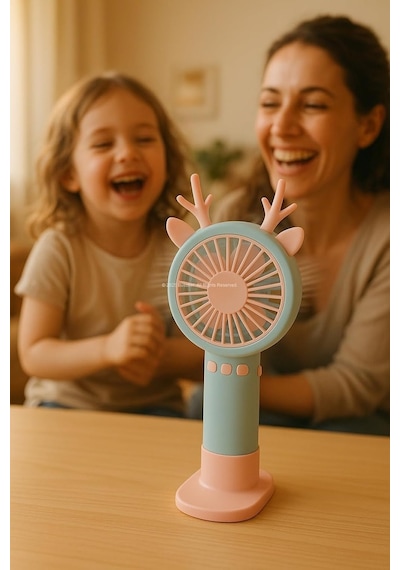 Geyik Boynuzlu Mini El Fanı, 20 Cm Taşınabilir Şarjlı Masaüstü Fan, Tek Kademeli Hız, Kompakt F