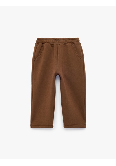 Koton Beli Lastikli Şardonlu Cepli Jogger Eşofman Altı Kahverengi 7wmb40022tk Kahve