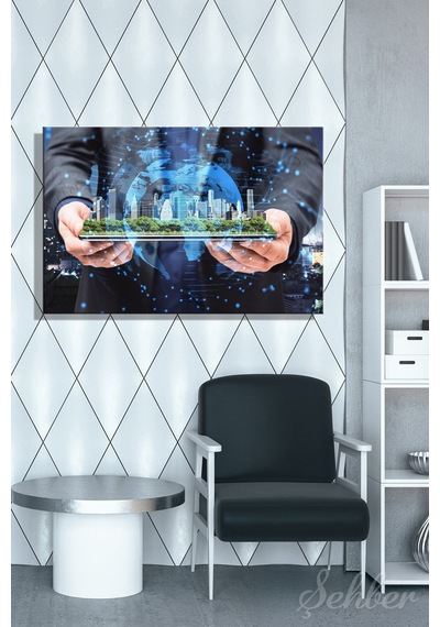 Yatay Tekli Kanvas Tablo Modern Emlakçı Emlak Ofisi İnşaat Gyo Mimarlık Akıllı Şehirler 5g 856