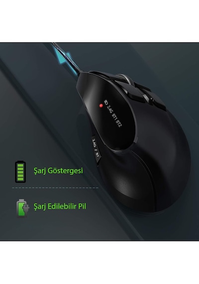 Kenly MC200 Bluetooth Şarj Edilebilir Kablosuz Dikey  Sessiz Mouse