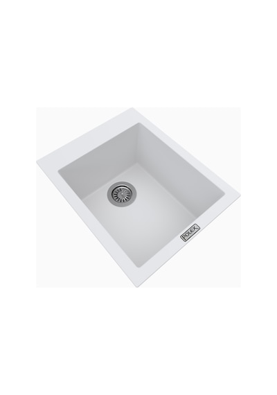 Polex Cristalüx Granit Evye P-05 Beyaz Tezgah Altı Ve Tezgah Üstü Kare Mutfak Evyesi 41x51 CM