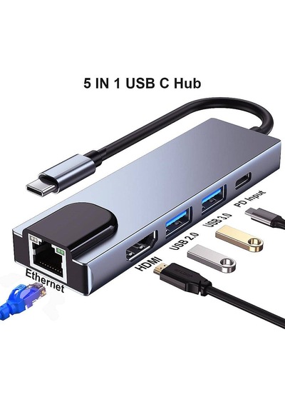 Molix Mx-1205 Type-c To Hdmı 5 İn 1 Çok Fonksiyonlu Hub - 10/100 Ethernet, Usb 3.0, Pd Şarj Destekli Adaptör