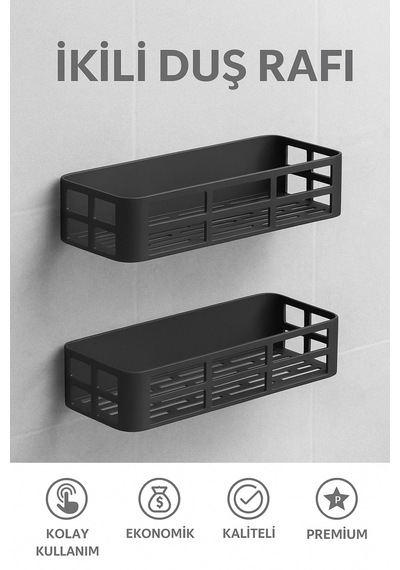 Banyo Düzenleyici Şampuanlık Sabunluk 2 Li Set Lamalı Güçlü Kaliteli Yapışkanlı Duş Rafı Organizer Altın