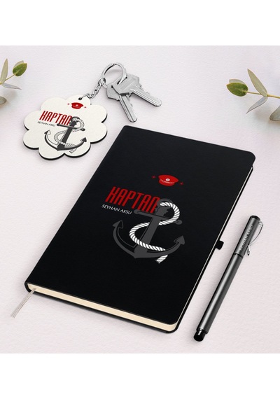 Kişiye Özel Kaptan Siyah Defter Kalem Ve Anahtarlık Seti-1 N11.11390