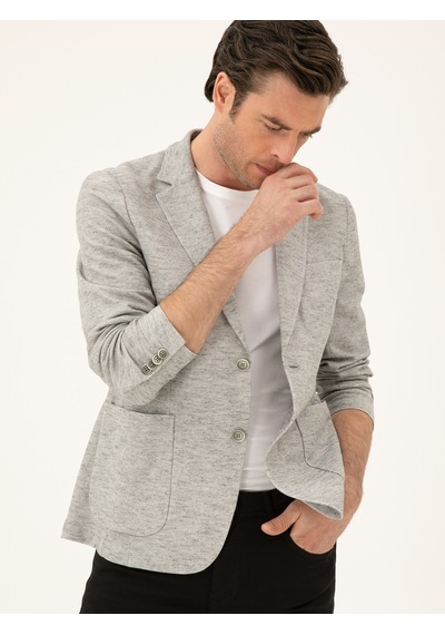 Cacharel Açık Gri Slim Fit Pamuk Karışımlı Ceket