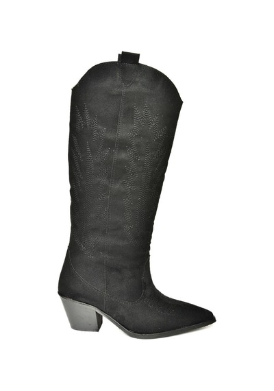Fox Shoes T267765202 Siyah Süet Kovboy Model Kadın Çizme Siyah-Süet