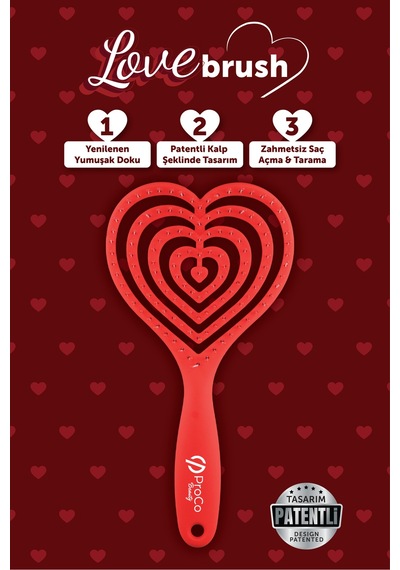 Love Brush Esnek Kalp Saç Fırçası - Yumuşak Dokulu, Saç Açma Ve Tarama Kırmızı