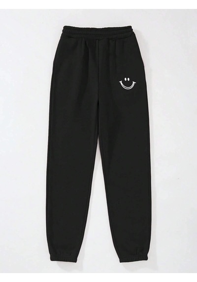Expression Print Elastic Waist Thermal Lined 4 Mevsim Eşofman Siyah