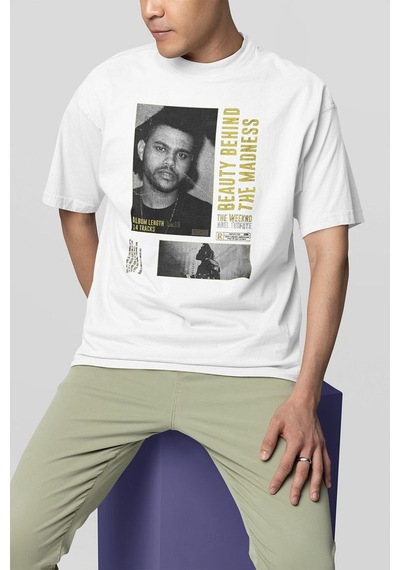 Beauty Behind The Madness The Weeknd Baskılı Unisex Oversize Tişö Beyaz