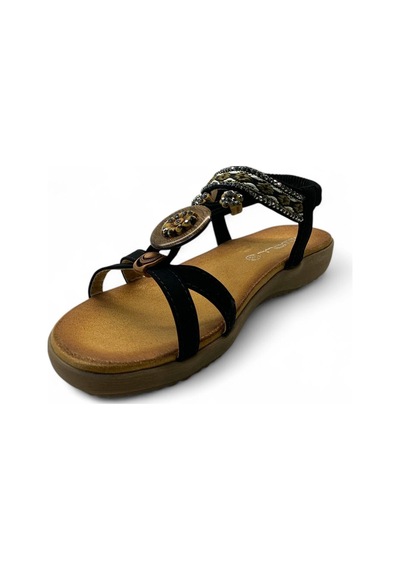 7058 Kadın Anatomik Taşlı Sandalet Siyah