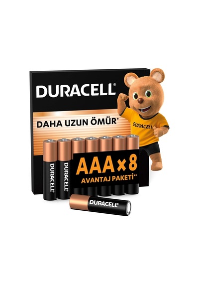 Duracell Basic Aaa Alkalin Ince Kalem Pil 8'li Paket 1,5v Daha Uzun Ömürlü Günlük Cihazlar Için Güv