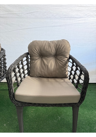Tu Tienda Kartepe 2 1 1 Sehpa 60 90 Rattan Bahçe Balkon Takimi,antrasit Rattan/gri Kumaş Gri