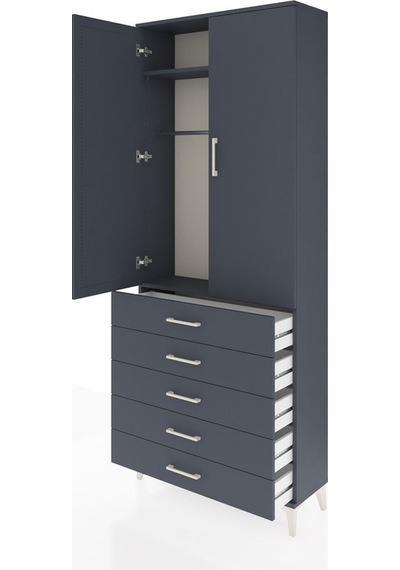 Arges Dolap 2 Raflı 5 Çekmeceli Tek Askılı 88x30x221 Antrasit... Antrasit