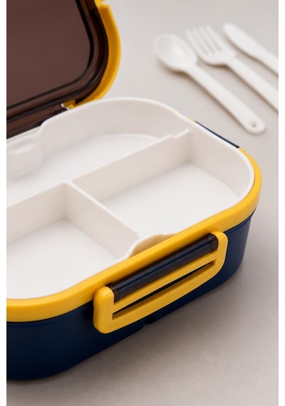 1200 Ml 2 Katlı 6 Bölmeli Bpa'sız Pp Plastik Sefer Tası Ve Beslenme Çantası - Hava Kilitli Bento Lunch Box, Çatal Ve Kaşık Dahil Mavi Çok Renkli
