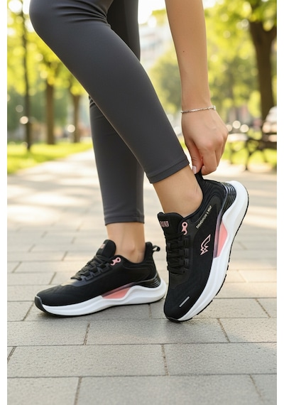 Enoch Kadın Spor Ayakkabı Nefes Alabilen File Saya Ve Anatomik Comfort Tabanlı Ortopedik Koşu Ve Yürüyüş Sneaker Siyah - Pudra