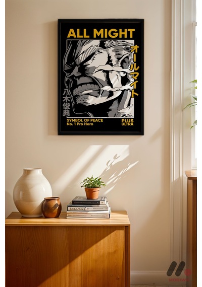 My Hero Academia All Might Poster, Siyah Çerçeveli Duvar Tablosu - Anime Severlere Özel Hediye
