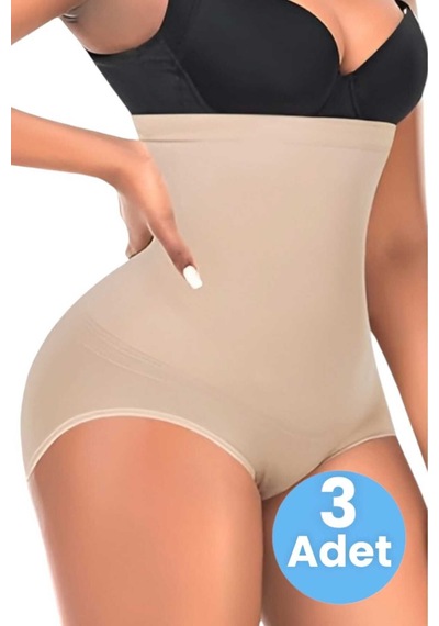Uniquetrenders Kadın Toparlayıcı Dikişsiz Yüksek Bel Slip Korse 3'lü Set Ten Rengi