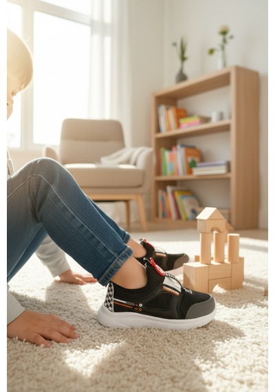 Enoch Çocuk Spor Ayakkabı Slip-on Tasarımlı Konfor Model SİYAH-BEYAZ