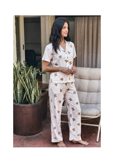 Fit Women Viskon Karışım Homewear Kırık Beyaz Pijama Takımı