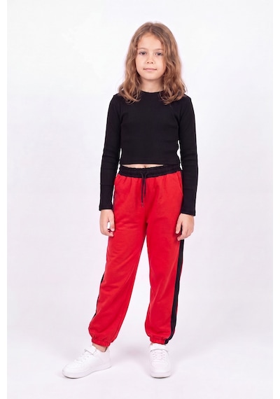 Fyk Kids Kız Çocuk Fitilli Crop Ve Şerit Detaylı Eşofman Takımı Seti Kırmızı