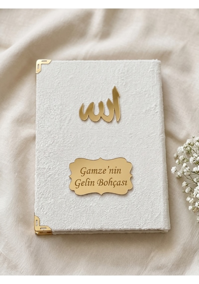 Çeyizlik Kişiye Özel İsimli Yasin Ve Seccade Hediyelik Gelin Bohçası Seti Beyaz