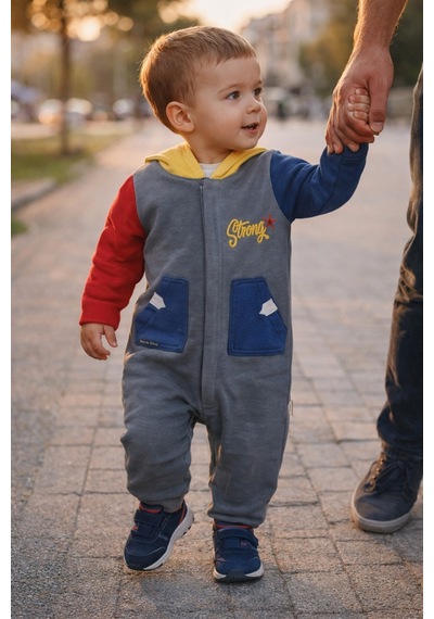 Babyhola Erkek Bebek Çocuk Tulum Şardonlu Kalın Kapşonlu Ve Cepli 12644 Füme