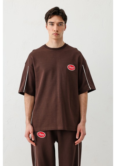 Oversize Baskılı Eşofman Takım V90-21 Kahverengi