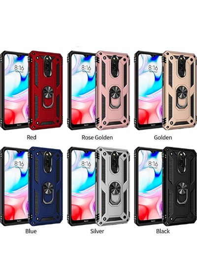 Xiaomi Redmi 8 Kılıf Sert Silikon Yüzüklü Stand Özellikli Kapak