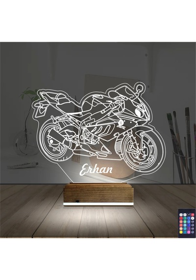 Luvivia Motosiklet Yarış Motoru Kişiye Özel 3d Lamba - Masa Gece Lambası V1 Şeffaf