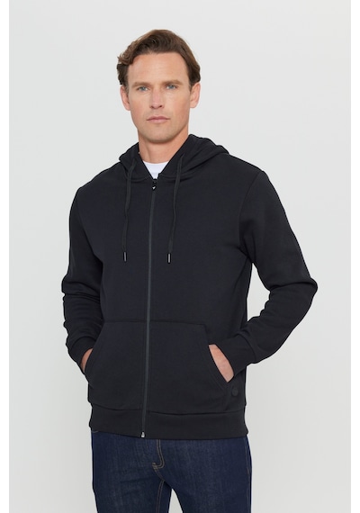 AC&Co / Altınyıldız Classics Standart Fit Normal Kesim Kapüşonlu Fermuarlı Erkek Sweatshirt - Siyah
