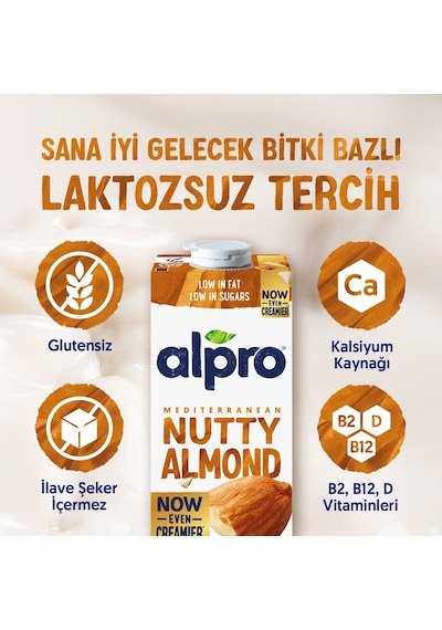 Alpro Badem Sütü 8x1 L Vegan Laktozsuz Bitkisel Bazlı
