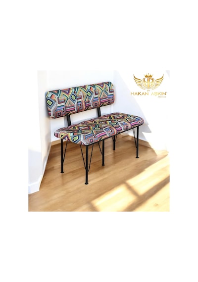 By Hakan Aşkın Siyah Metal Ayaklı Metal Alt Kasalı Line Style New 2025 Sırtlı Bench & Bank Rug Pattern Rug Bbf